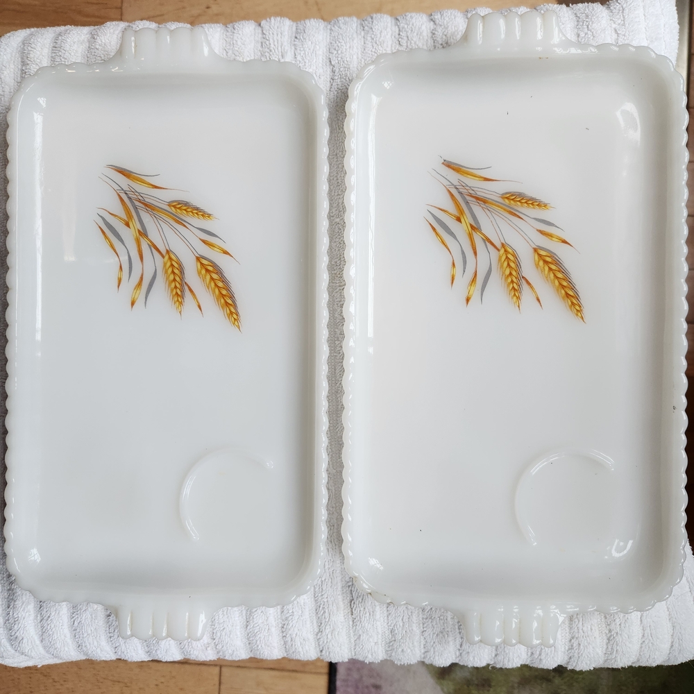 Anchor Hocking White and Gold Wheat Platters